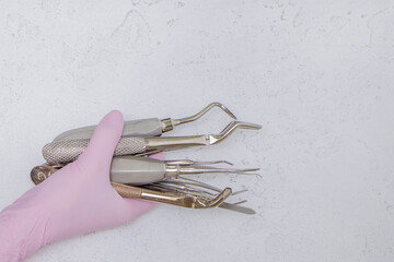 Professional dental instruments in a dental clinic