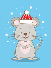 Cute Christmas card with a cartoon mouse