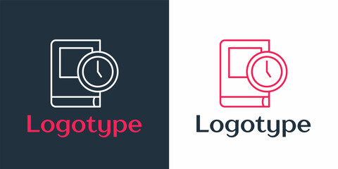Logotype line Time for book icon isolated on white background. Logo design template element. Vector