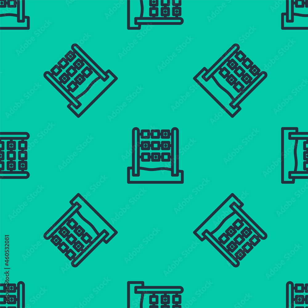 Poster blue line tic tac toe game icon isolated seamless pattern on green background. vector