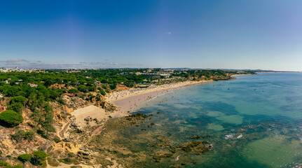 Aerial panoramic shots of Praia da Balaia and Praia de Santa Eulalia Portugal, Algarve Albufeira