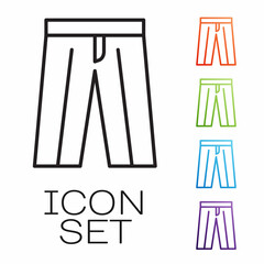 Black line Pants icon isolated on white background. Trousers sign. Set icons colorful. Vector