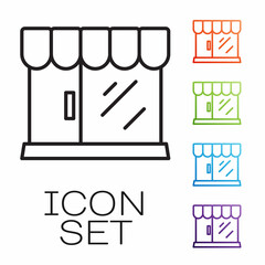 Black line Barbershop building icon isolated on white background. Set icons colorful. Vector