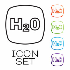 Black line Chemical formula for water drops H2O shaped icon isolated on white background. Set icons colorful. Vector