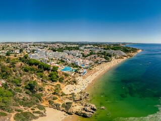 Aerial drone view of Oura beach (Praia da Oura). Albufeira, Algarve, Portugal