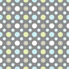 Seamless dot pattern of multi-colored dots on a gray background.
