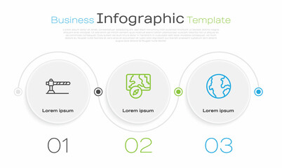 Set line Parking car barrier, City map navigation and Earth globe. Business infographic template. Vector