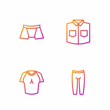 Set line Leggings, T-shirt, Men underpants and Shirt. Gradient color icons. Vector