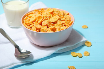 Delicious cornflakes in a plate on the table. 