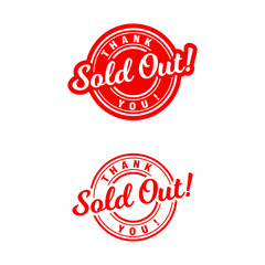 Sold out red grunge stamp, sale vintage rubber badge template isolated vector icon