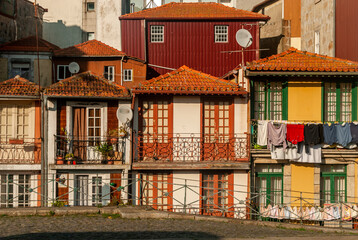 Traditional colorful houses on the old street of Porto vintage european buildings - Portugal