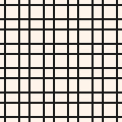 Black and white grid, square, geometric seamless pattern. Checkered vector background. Vertical and horizontal lines drawn crossing stripes. Simple minimal background. Pattern design for wallpaper.