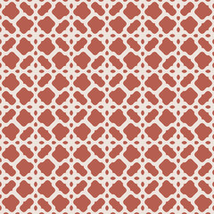 Floral damask mesh pattern. Seamless vintage vector illustration with geometric red shapes. Abstract background is used for wallpaper, clothing, textile, furniture, fabric, cover, carpet design - obrazy, fototapety, plakaty