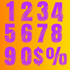 3D Metallic Letter. 0. 1. 2. 3. 4. 5. 6. 7. 8. 9. $. %. numeral alphabet. Vector Isolated Number.