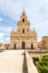 Fototapeta na wymiar Panoramic View of The Mother Church of Saint Mary of the Stars (Chiesa Madre di Santa Maria delle Stelle) in Comiso, Province of Ragusa, Sicily, Italy.