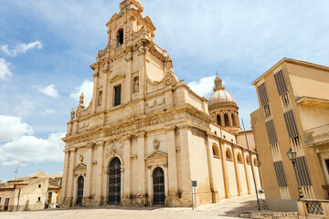 Fototapeta na wymiar Panoramic View of The Mother Church of Saint Mary of the Stars (Chiesa Madre di Santa Maria delle Stelle) in Comiso, Province of Ragusa, Sicily, Italy.