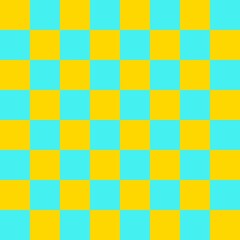Checkerboard 8 by 8. Cyan and Gold colors of checkerboard. Chessboard, checkerboard texture. Squares pattern. Background.
