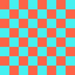 Checkerboard 8 by 8. Cyan and Tomato colors of checkerboard. Chessboard, checkerboard texture. Squares pattern. Background.