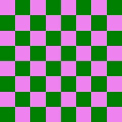 Checkerboard 8 by 8. Green and Violet colors of checkerboard. Chessboard, checkerboard texture. Squares pattern. Background.