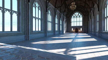 Fantasy medieval throne room in the castle 3d illustration © max79im