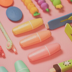 Colored highlighter and erasers stationary ads photo