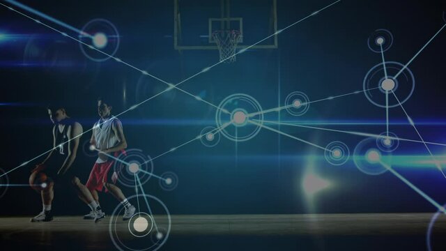 Animation of networks of connections over diverse basketball players at gym