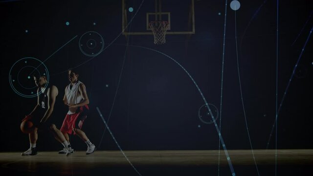 Animation of networks of connections over diverse basketball players at gym