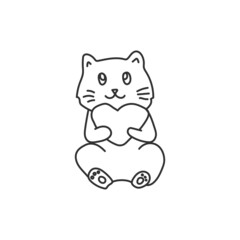 Hand Drawn Cat Hug Heart Love Illustration Outline Design Vector Template