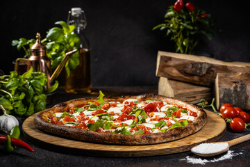 Still life of a fresh baked deliciouse italian pizza