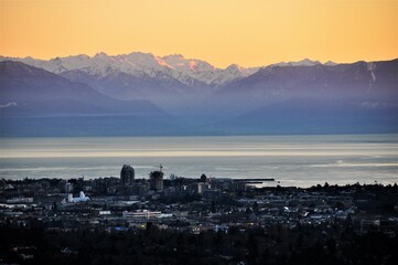 Early morning with the olympic mountains