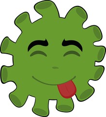 Vector illustration of cartoon bacteria, virus or microbe emoticon with a yummy delicious expression