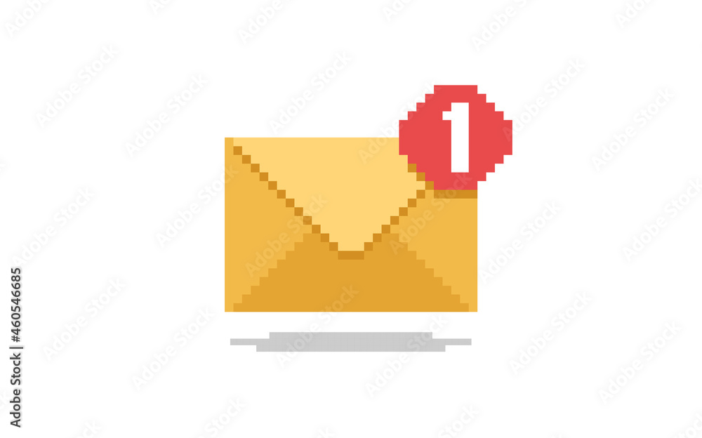 Poster vector illustration of pixela art email icon with numbers of received messages. icon is isolated on 