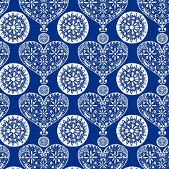 Vector design in Mexican flower style pattern with colors in blue and armed in continuous