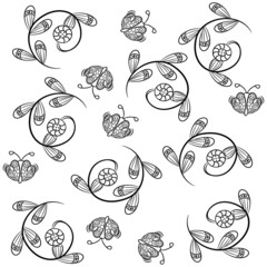 Vector design in Mexican flower style pattern with colors in blue and armed in continuous