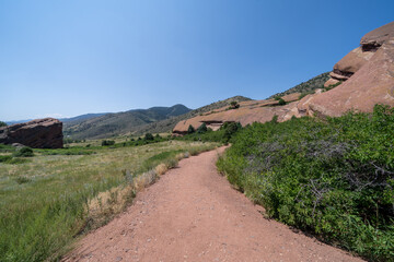 Fototapeta na wymiar Hiking trail for Red Rocks Park and amphitheater in Morrison Colorado