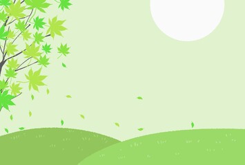 緑のもみじと丘 イラスト