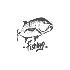 Vintage Hand Drawn Fishing Giant Trevally logo design