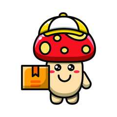 cute mushroom as a courier icon illustration vector graphic