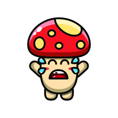 cute mushroom crying icon illustration vector graphic
