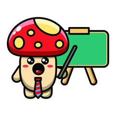 cute mushroom doing a presentation icon illustration vector graphic