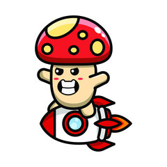 cute mushroom riding a rocket icon illustration vector graphic