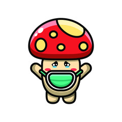 cute mushroom wearing  a mask icon illustration vector graphic