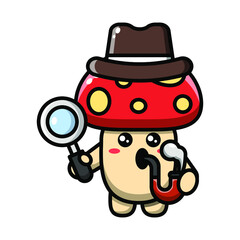 cute mushroom with magnifying glass icon illustration vector graphic