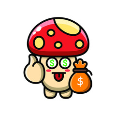 cute mushroom with money expression icon illustration vector graphic