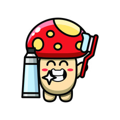 cute mushroom with toothbrush icon illustration vector graphic