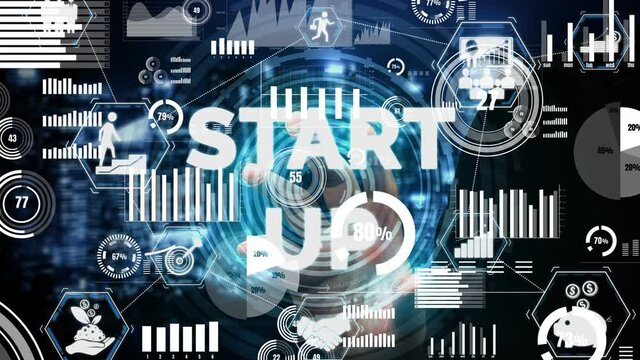 Start Up Business of Creative People conceptual - Modern graphic interface showing symbol of entrepreneurship, fund, and project plan to start a new small business by smart group of entrepreneur.