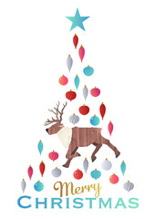 スタイリッシュなトナカイとオーナメントのクリスマスツリー クリスマスポスター ベクターイラスト 