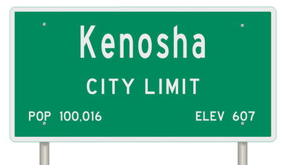 Rendering of a green Wisconsin highway sign with city information
