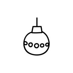 Single hand drawn Christmas tree ball. Vector illustration in doodles style. Isolated on white background.