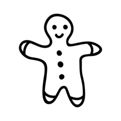Single hand drawn gingerbread. Vector illustration in doodles style. Isolated on white background.